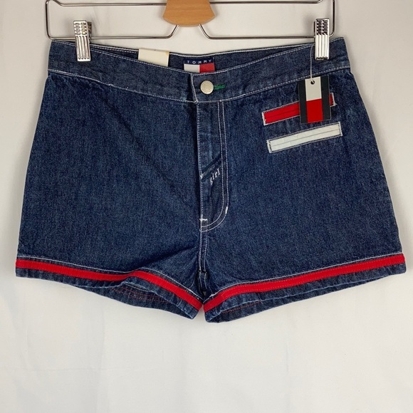Vintage Tommy Hilfiger Flag Denim Shorts with Red Trim 💙❤️ - Picture 2 of 6